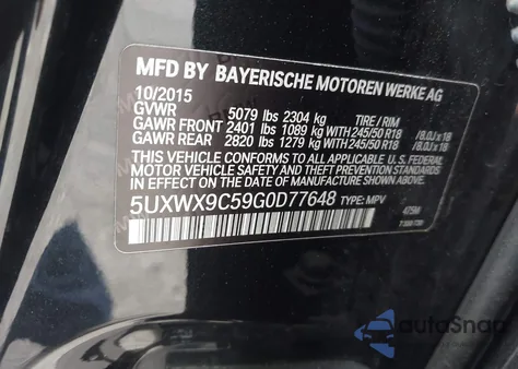 2016 BMW X3 xDrive28I from USA, damaged, VIN 5UXWX9C59G0D77648